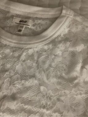 aerie White Floral Lace Crewneck Top